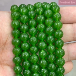 Smooth Natural Stone Green Taiwan Jades Chalcedony Round Loose Beads for Diy Bracelet Jewelry Making 15