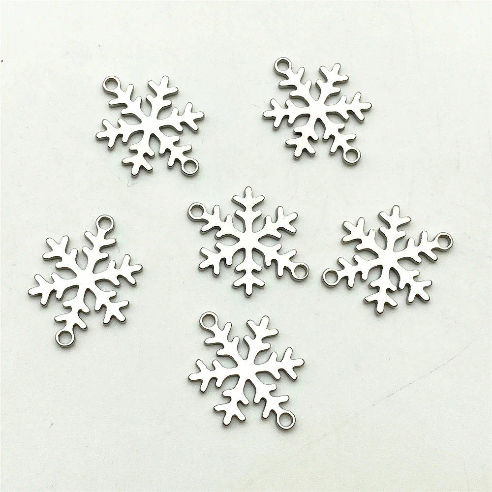 6PCS 14*18mm 100% Stainless Steel Snowflake Connector For Jewelry Diy Making Handmade Double Pattern Winter Snow Charm Pendant