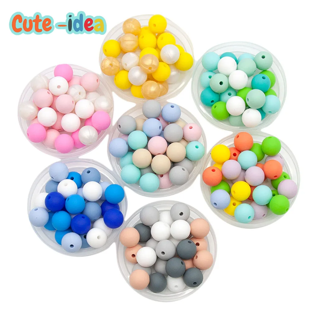 Cute-idea 50pcs Silicone Beads 12mm Food Grade Baby Loose Rounds perles Beads  DIY Pacifier Chain Toys Accessories Baby Goods