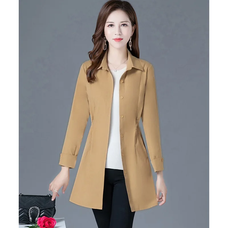 Spring Autumn Trench Coat Slim Single Breasted Trench Coat Woman Trench Coat Solid color Elastic waist Windbreakers Overcoat