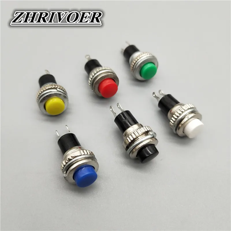 6Pcs 10mm DS-316 Self-reset Push Button Switch Momentary 1A/125VAC 2PIN 6Color