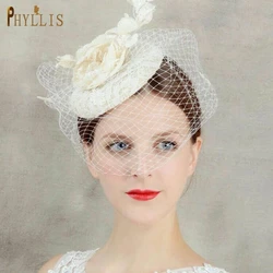 JM04 White Hat Veil Bridal Flower Fascinator Bride Face Veils Wedding Net Hats Short Cover Face Bridal Veils Birdcage Veils