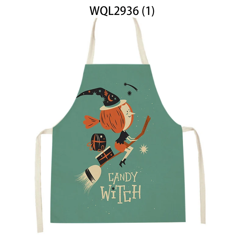 Halloween Style Hair Apron Household Cleaning Pinafore Apron Kitchen Cartoon Witch Printing Home Cooking Aprons Home Custom Bib