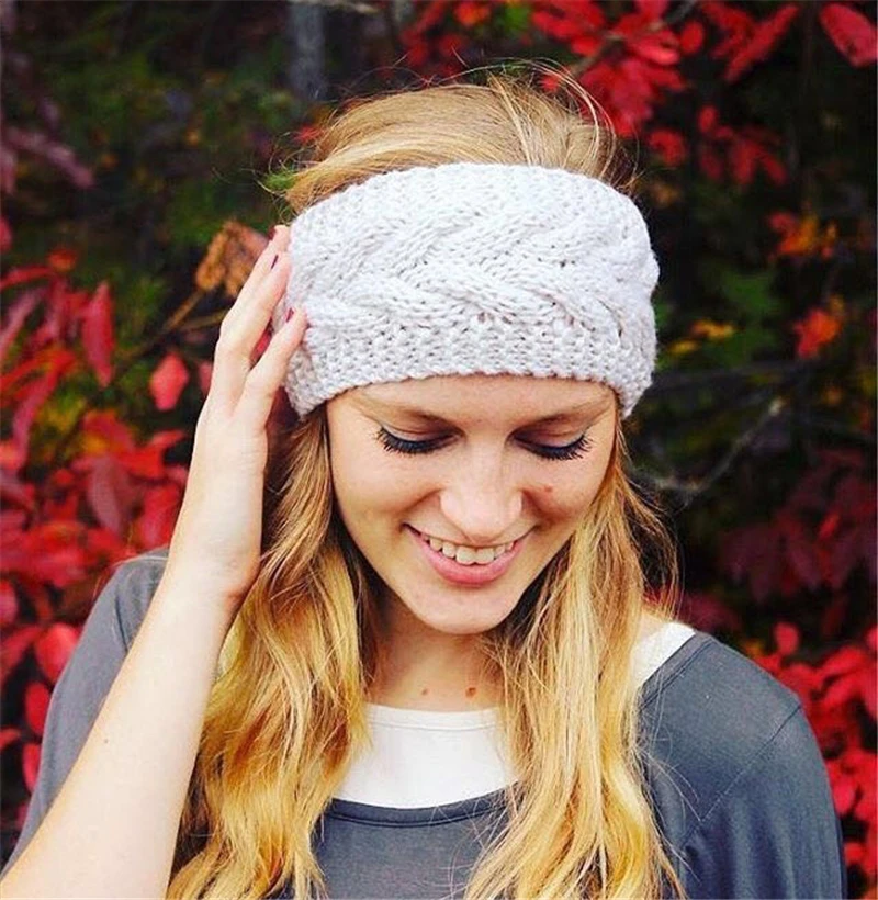 Fish Bones Knitted Wool Headbands Women Girls Winter Warm Crochet Elastic Hair Band Turban Head Wrap Earmuffs Hair Accessories