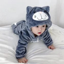 Cute Baby Dark Grey Cat Pajamas Clothing Newborn Infant Rompers Onesie Anime Costume Outfit Hooded Winter Jumpsuit For Boy Girl