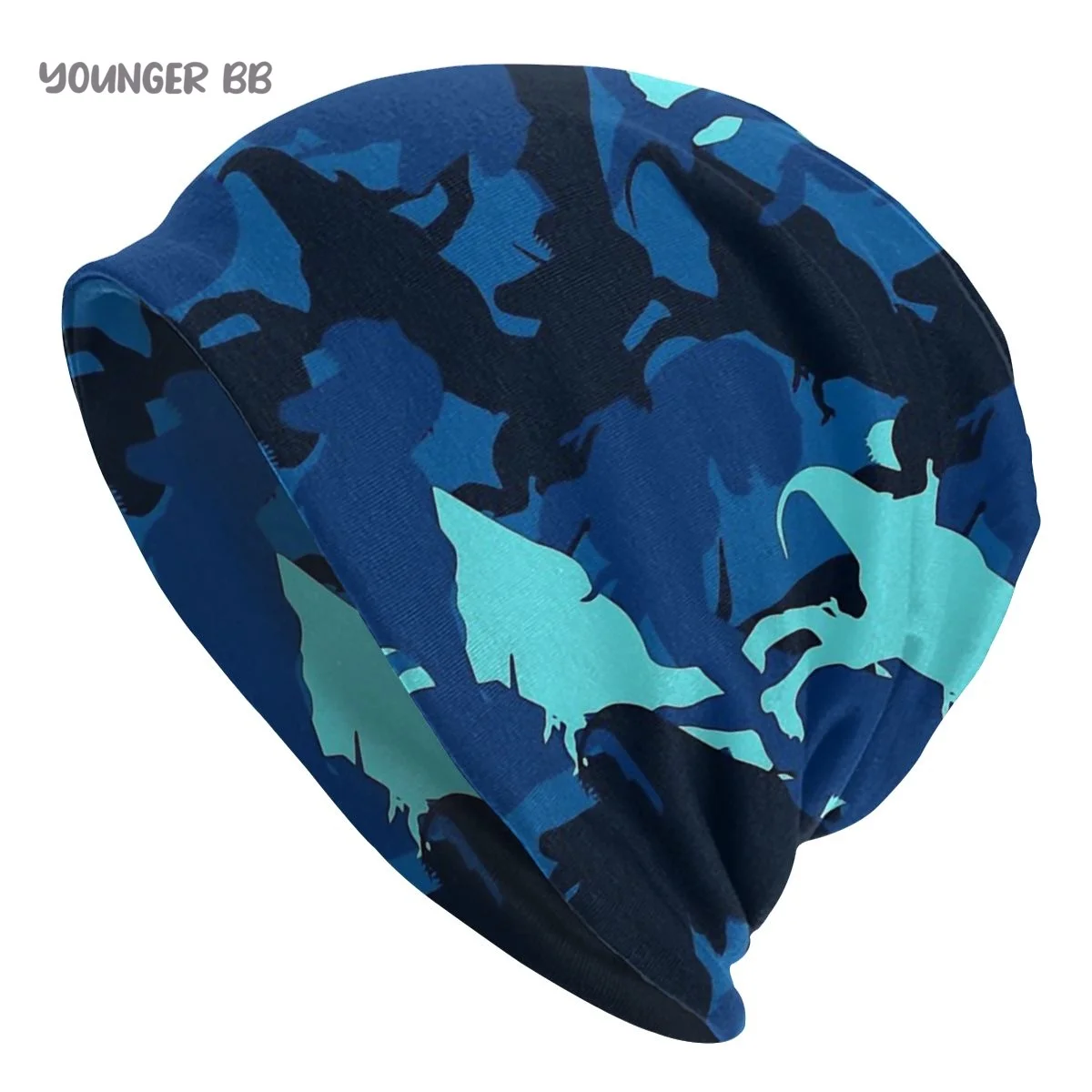 Camouflage Army Men Women's Beanie Hats Blue Dinosaur  Pattern Knitted Hat Hip Hop Earmuff Bonnet Street Skullies Beanies