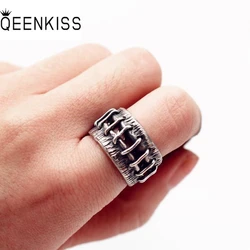 QEENKISS RG6714 Fine Jewelry Wholesale Fashion Single Male Man Birthday Wedding Gift Retro Scar 925 Sterling Silver Open Ring