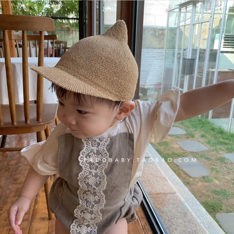 Newborn Infant Baby Girl Boy Cute Modeling Children's Straw Hat Toddler Kid Solid Dome Sunshade And Windshield 6M-18M