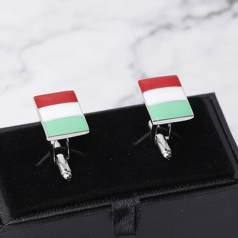 Romantic italian flag Retro art men cufflinks men's fashion red white green square cufflinks suit work party accessories