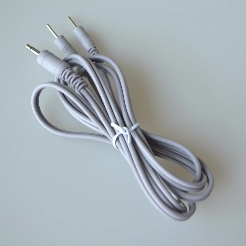 2Pcs Top Quality DC3.5mm 2 In 1 Connecting Cables Lead Wires For Electrode Massager Digital TENS Therapy Color Gray