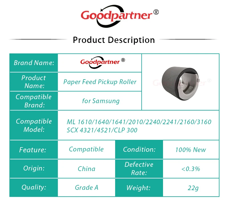 1X JC73-00302A Paper Feed Pickup Roller for Samsung CLP 300 ML 1610 1640 1641 2010 2240 2241 2160 3160 SCX 4321 4521 CLP300