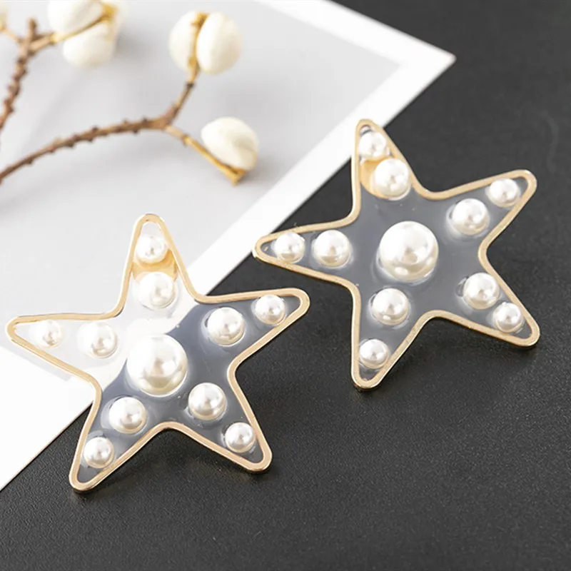 Five Pointed Star Pearl Heart Stud Earrings for Women Gothic Korean Earrings Fashion Party Wedding Accesorios Mujer 2023 Brincos