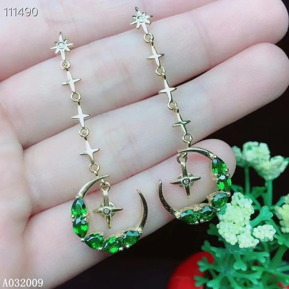 

KJJEAXCMY fine jewelry 925 sterling silver inlaid natural diopside earrings popular girl new eardrop support test