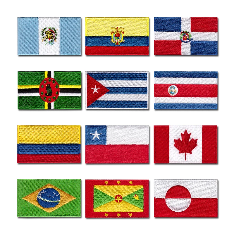 Computador Bordado Patches para Roupas, Bandeira Nacional, Etiqueta, Costurar Applique, Cuba, Costa, Colômbia, Chile, Canadá, Brasil