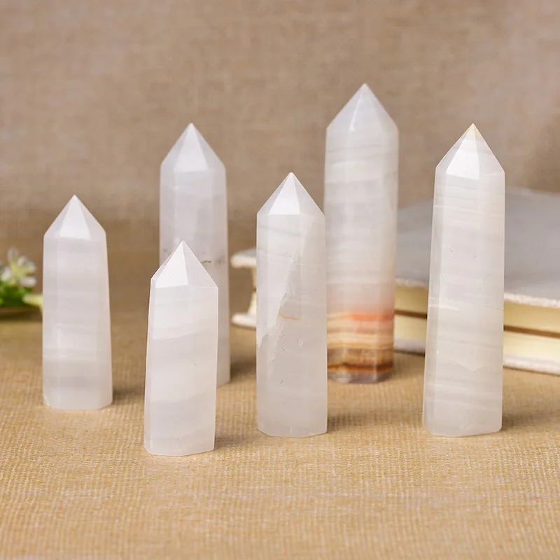1pc Natural Crystal Point Afghan White Jade Healing Obelisk Quartz Wand Ornament for Home Decor Reiki Energy Stone Pyramid gift