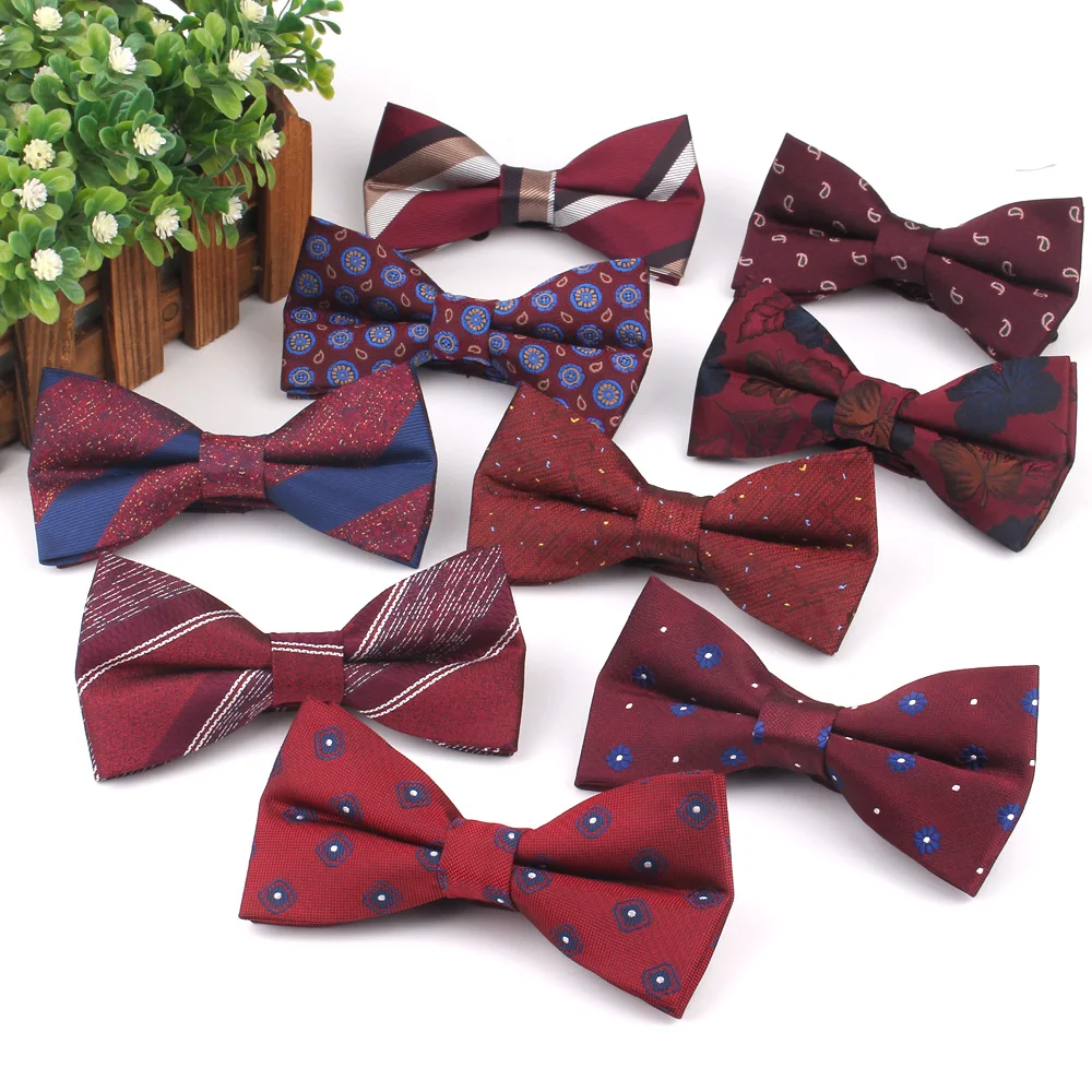 Claret Men Bow Tie Classic Jacquard Bowtie For Men Adult Striped Bow Ties For Business Wedding Butterfly Suits Cravats Bowties