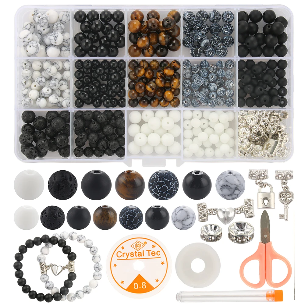 

400pcs Natural Stone Beads Kits 6/8mm Agates Howlite Tiger Eye Round Loose Beads For Jewelry Making DIY Lovers Bracelets Sets