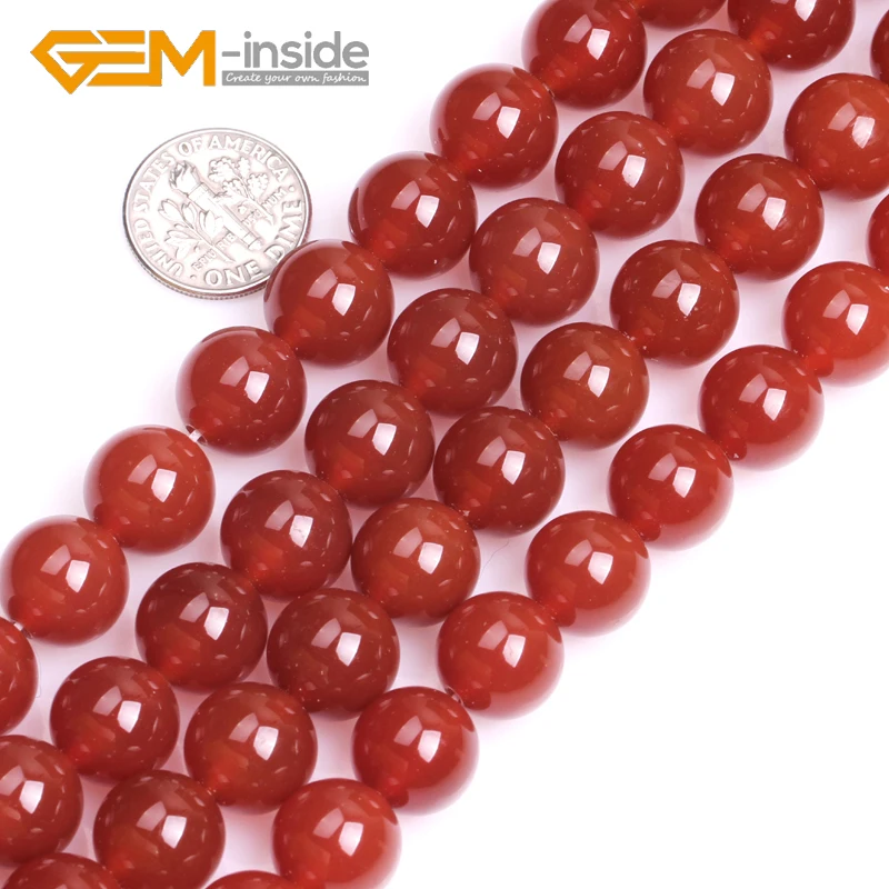 

Natural Red Color Agates Stone Round Shape Smooth Loose Beads For Jewelry Making Strand DIY 15 Inches Wholesale New