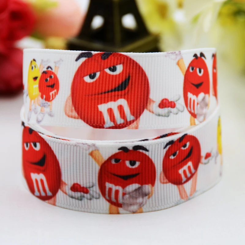 22mm 25mm 38mm 75mm Ruban satin M&M\'s bean Cartoon Printed Grosgrain Ribbon sewing supplies hair accessories X-00902 10 Yards