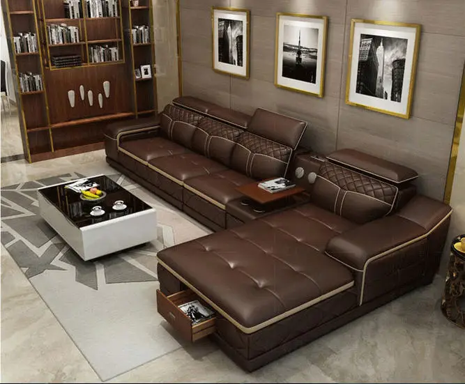 Sofa do salonu zestaw mebli prawdziwa skóra naturalna sofy rozkładana kanapa do salonu puff asiento muebles de sala kanape L sofa cama