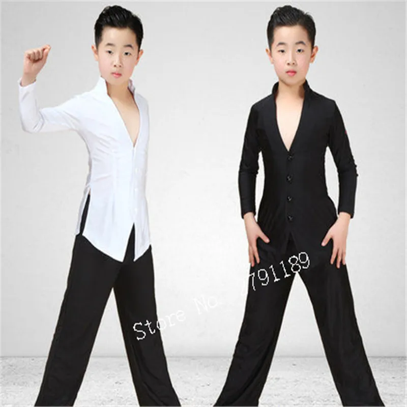 Latin Dance Top Boys Sexy V-Neck Shirt Black Wide Leg Pants Kids Latin Dance Competition Costumes Children Rumba Cha Cha clothes