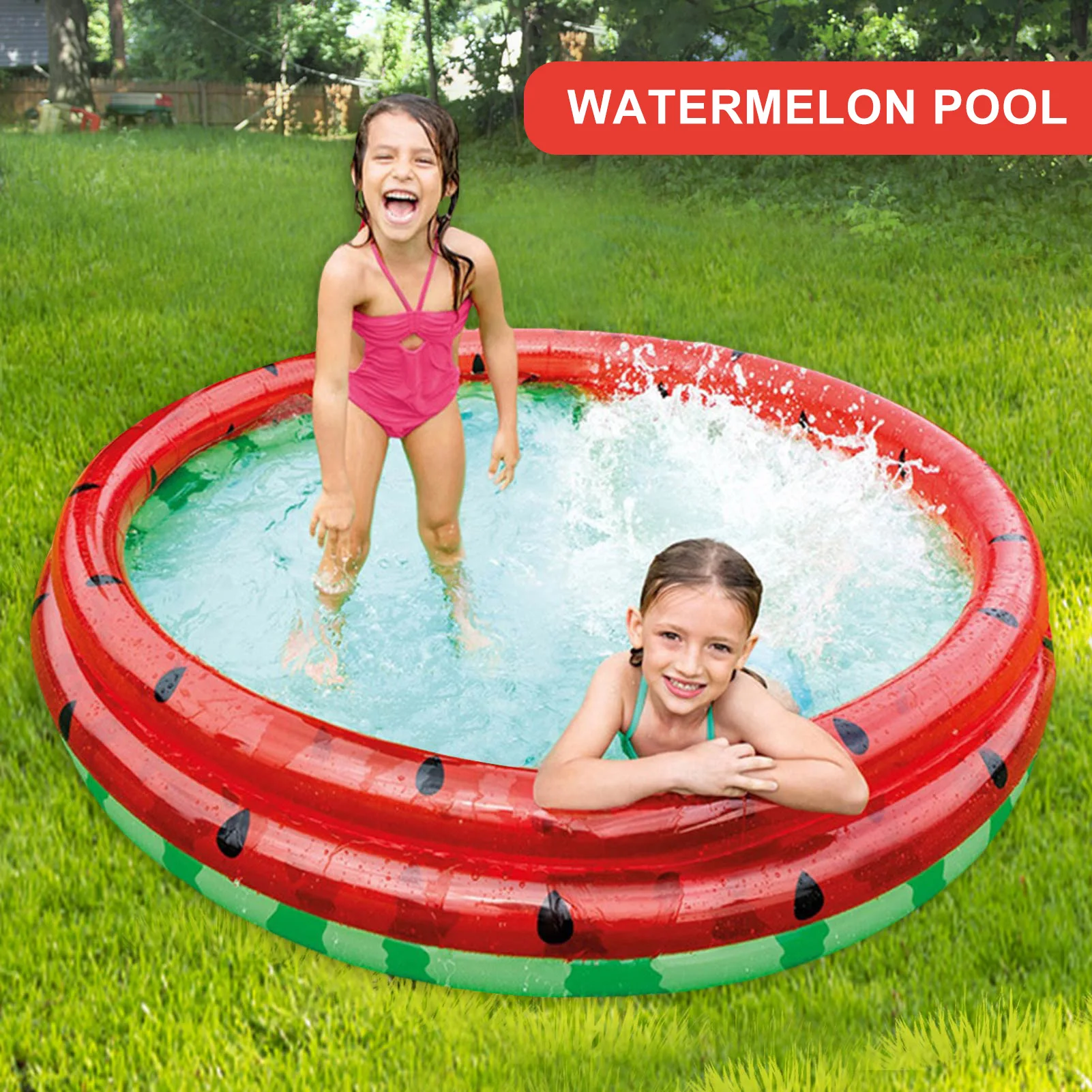 168X38cm Child PVC Iatable Watermelon Paddling Pool Safe Strong Family Swim Pool Water Storage Capacity 630 Liters Pool