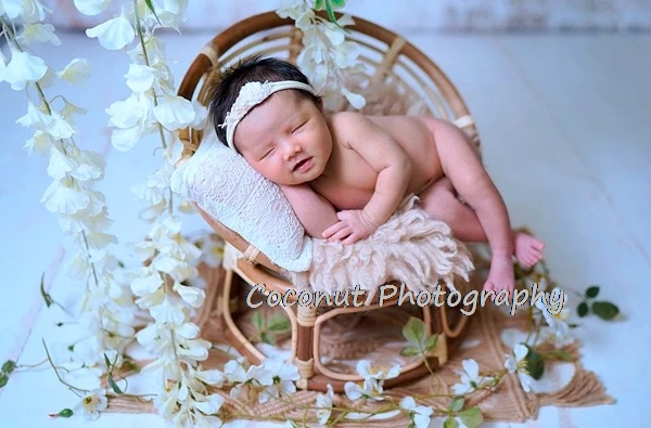 Coconut-Accesorios de fotografía para recién nacido, cama de tiro para bebé, cesta de roud tejida Vintage para niño y niña