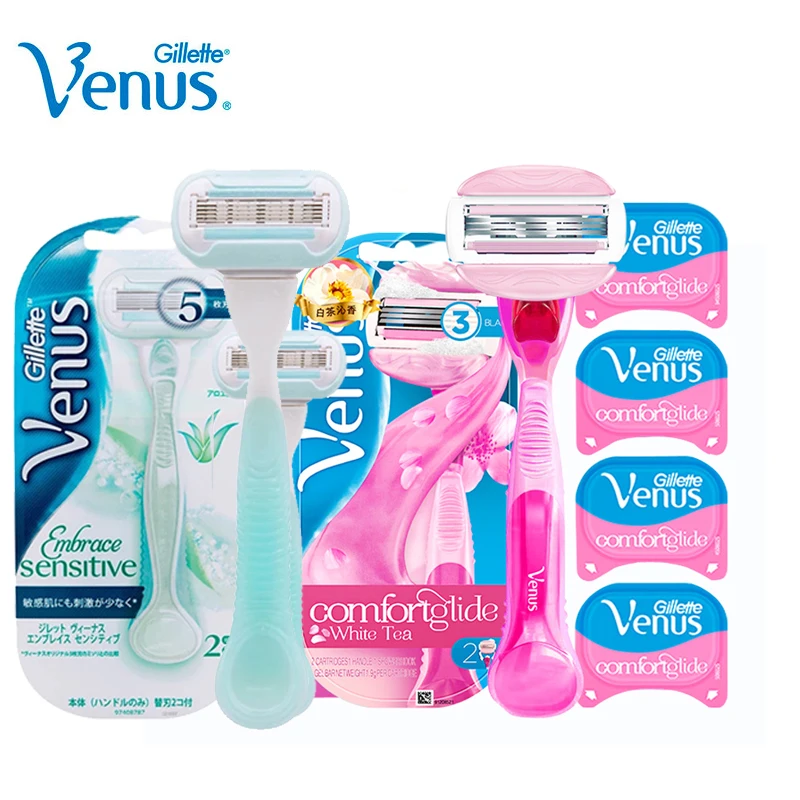 Maquinilla de afeitar Original Gillette Venus Aloe Lady, maquinilla de afeitar y maquinilla de afeitar de té blanco con cuchillas de repuesto, cuerpo, Bikini, piernas, brazos y axilas