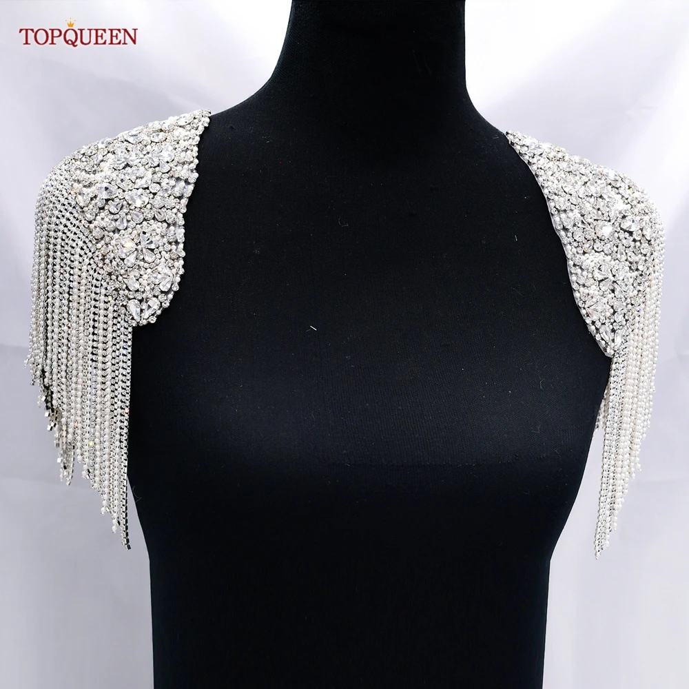 Topqueen Sp36 Strass Applique Bling Grote Naaien Patches Epauletten Voor Dames Dames Bruids Feest Kleding Jurken Jurk Jassen