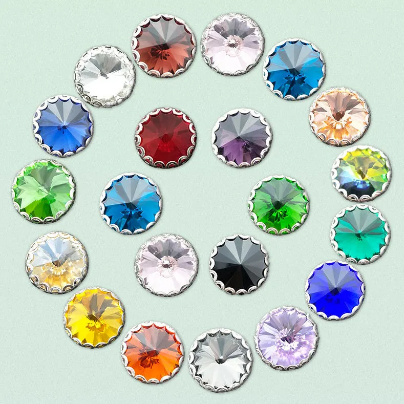 

High Quality handmade Glass Crystals 50pcs 12mm Round Rivoli In Lace Claw 4holes Settings For Jewelry making