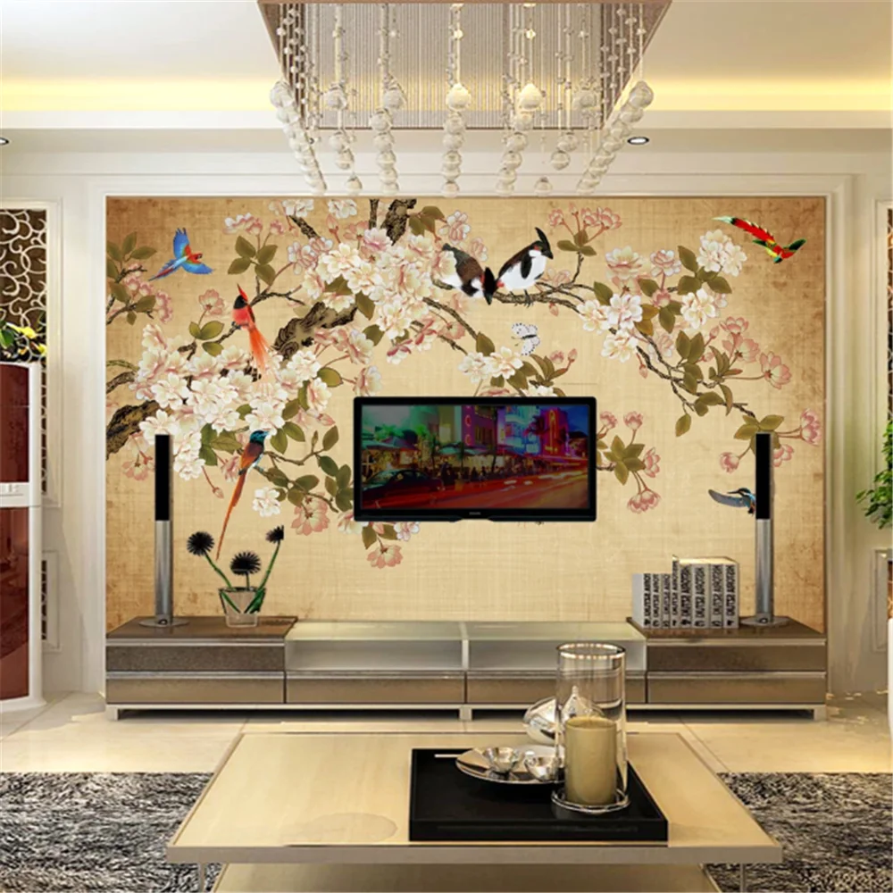 Milofi custom 3D wall mural wallpaper wall cloth Chinese hand-painted meticulous flower and bird background wall decoration pain