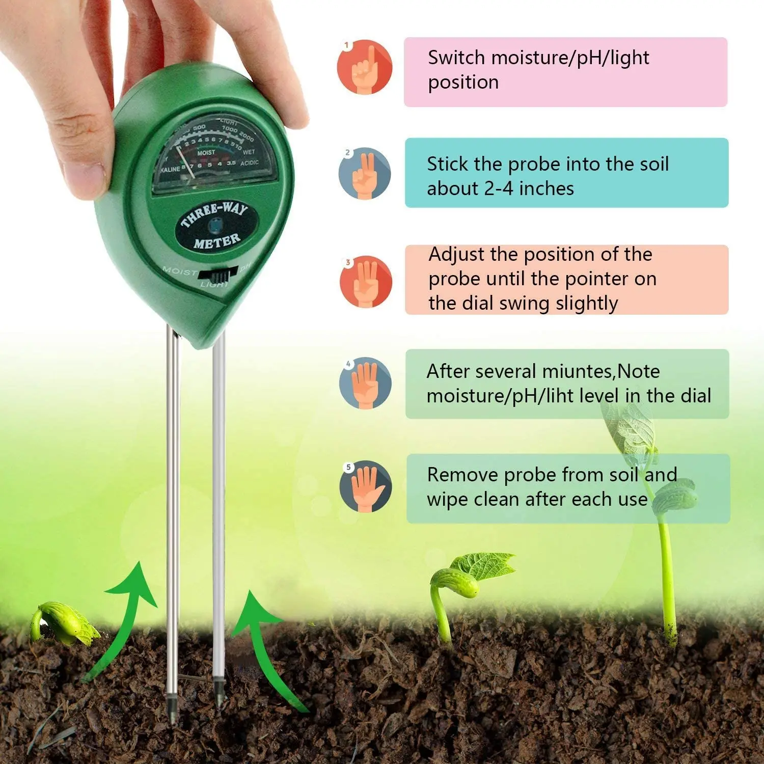 3/4 in 1 Soil pH Tester PH Light Moisture Acidity Tester Soil Tester Moisture Meter Plant Soil Tester Kit for Flowers