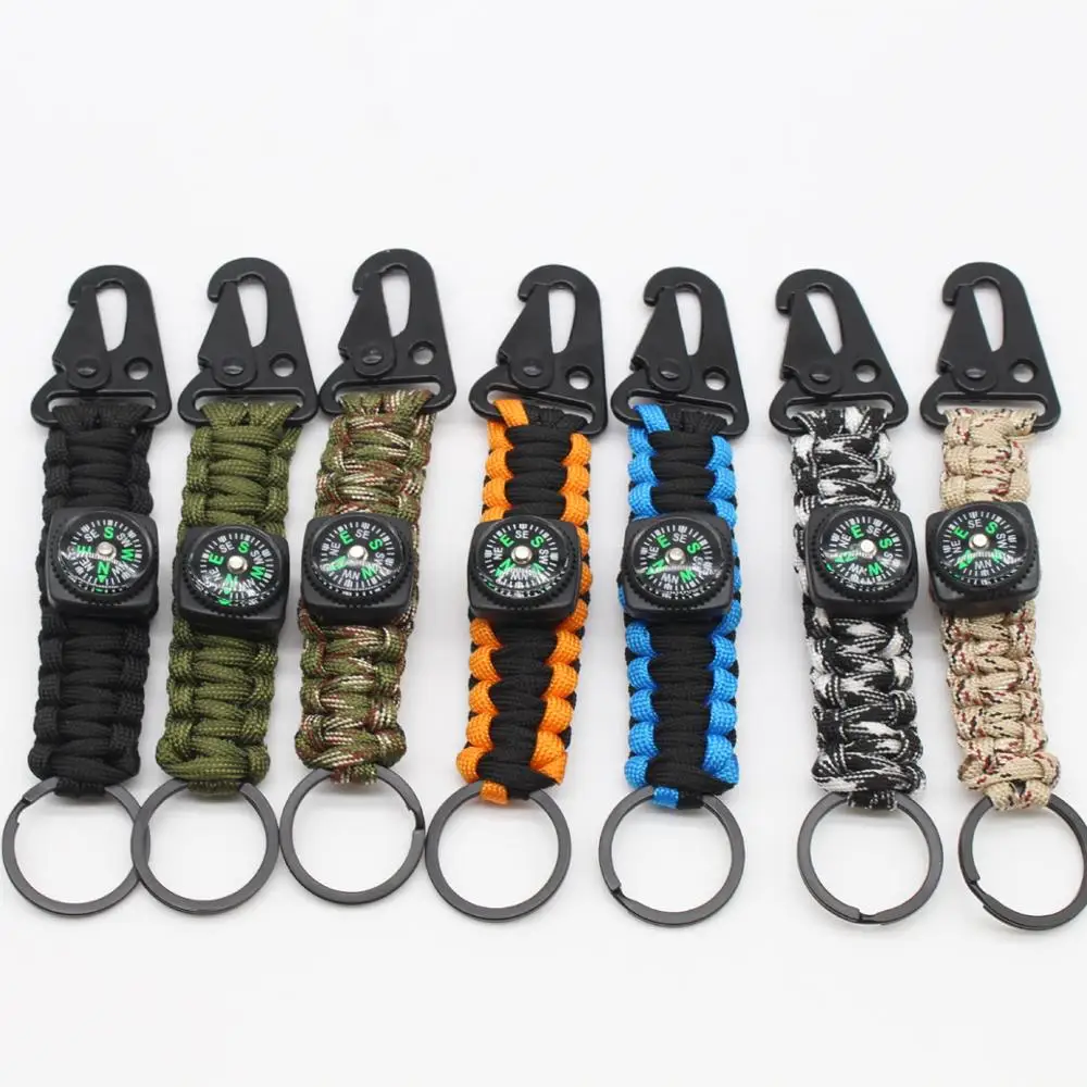 JKJ 5pcs Outdoor Woven Multi-functional seven core umbrella rope eagle mouth climbing buckle compass key chain survival