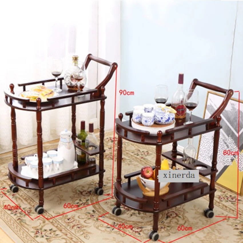 New Hotel Trolley Solid Wood Coffee Tables Multipurpose Shelf Display Rack Household Double-layer Movable Tea Tables Dining Car