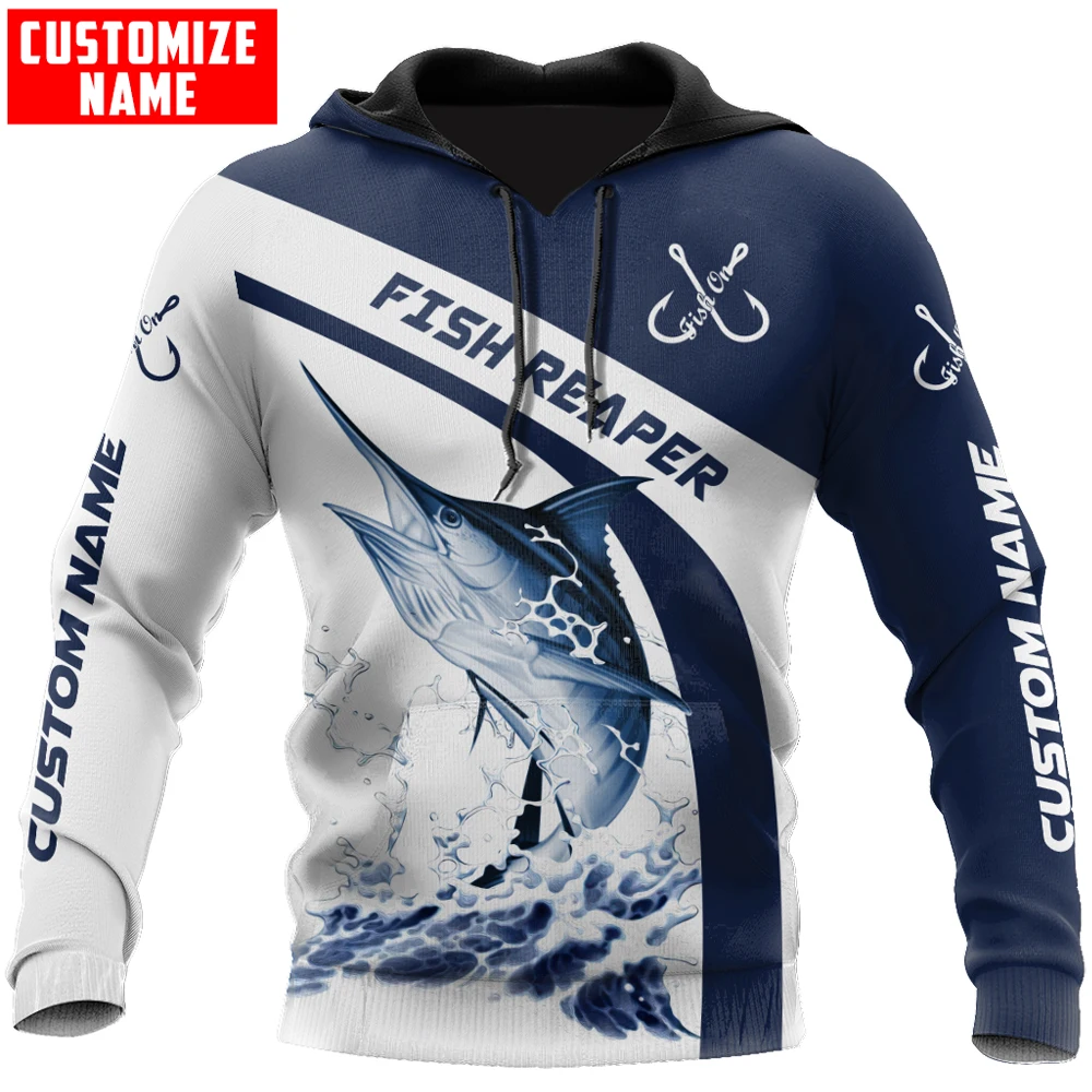 Custom Name Marlin fishing 3D Printing Men's Hoodie & Sweatshirt Autumn Unisex Zip Hoodie Streetwear Casual Tracksuits KJ770