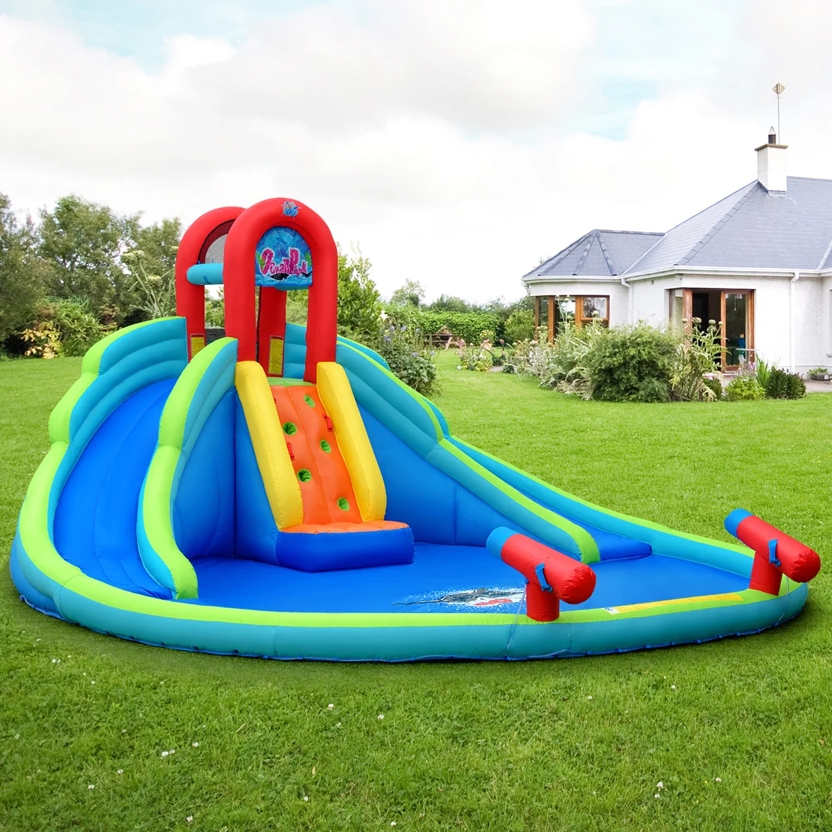 Aufblasbare Bounce Haus Kinder Wasser Splash Pool Dual Rutschen Klettern Wand Park