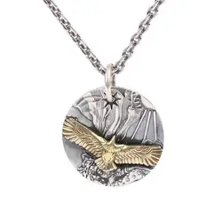 Vintage Animal Necklace Round Brand Eagle Pendant Silver Color Men's Punk Pendant Necklace Jewelry Gift