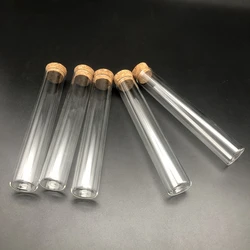 Tubo de ensayo de vidrio transparente para laboratorio, tubos de fondo plano con tapones de corcho, suministros de laboratorio, diámetro de 12mm a 30mm, 10 piezas, 20 piezas