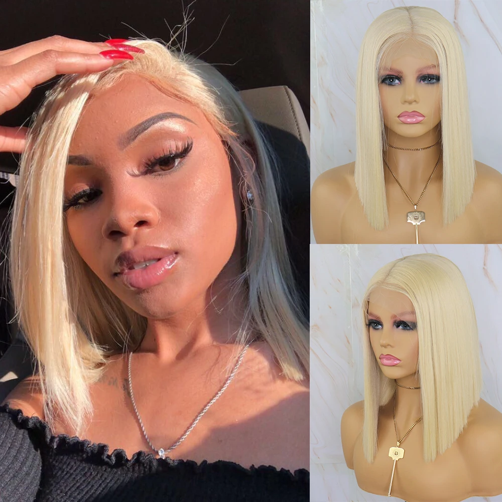 

Beautiful Diary 13x4 613 Blonde Color Short Bob Wigs Glueless Synthetic Lace Front Wig Futura Fiber Lace Wigs For Black Women