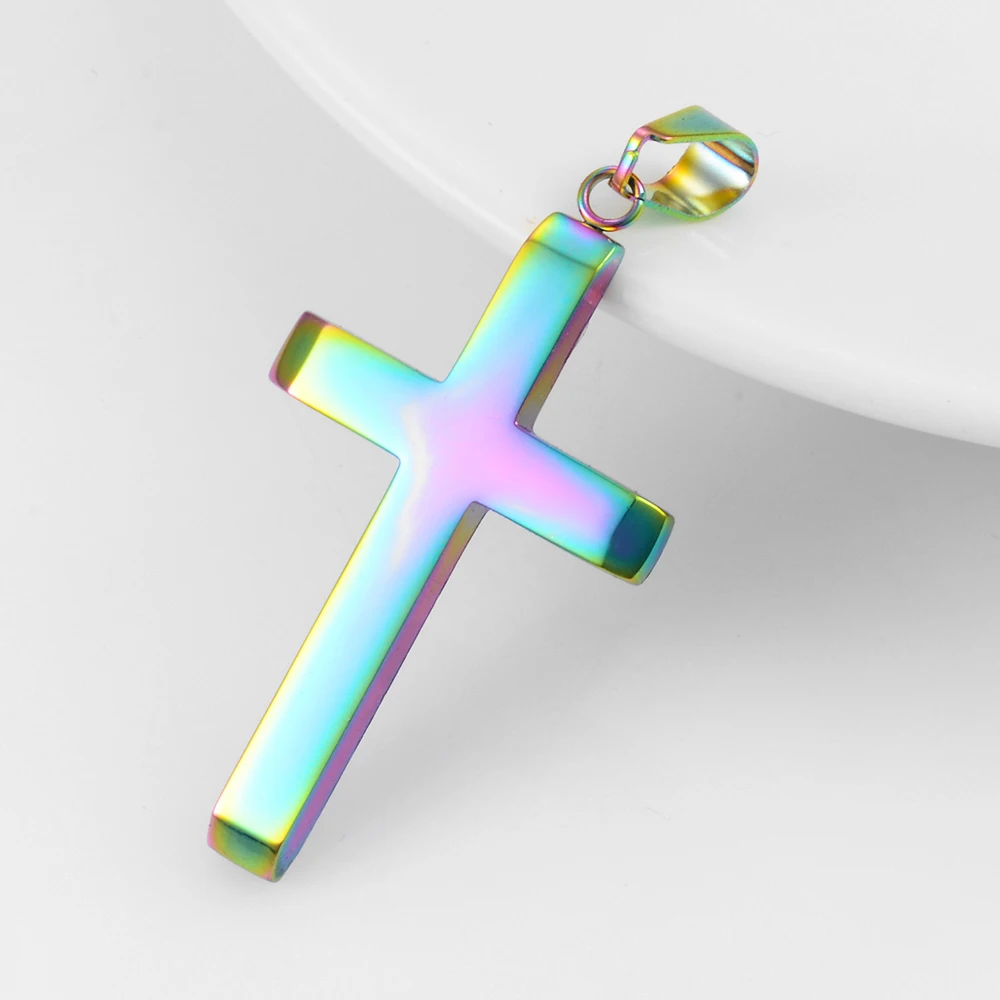 316L Stainless Steel Silver/Gold/Blue Color Cross Pendant Necklace Accessory Chain For Women Men Punk Hip Hop Jewelry Gift