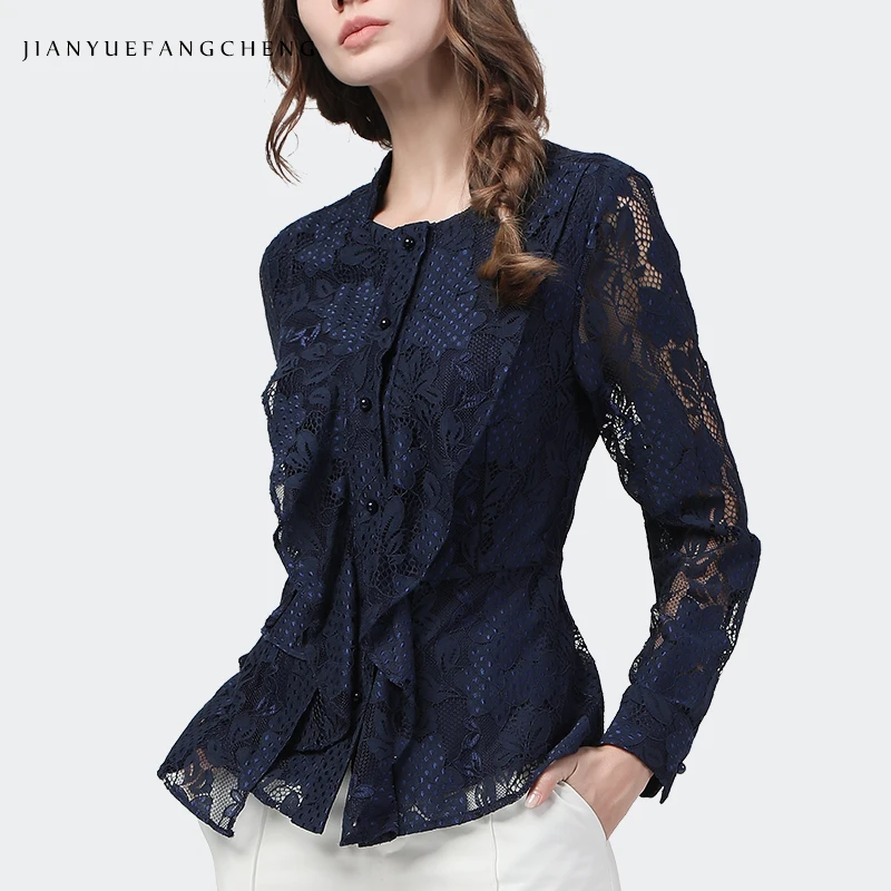 Fashion Square Neck Lace Top Women Long Sleeve Thin Waist Outwear Hollow Out Floral Blouse 2020 Autumn Winter New Korean Shirt