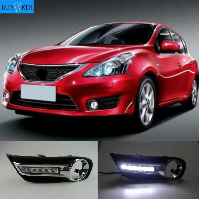 1 Pair For Nissan Tiida 2011 2012 2013 2014 2015 of 12V Car Auto LED Daytime Running Light Lamp DRL Fog Lamp Cover Fits