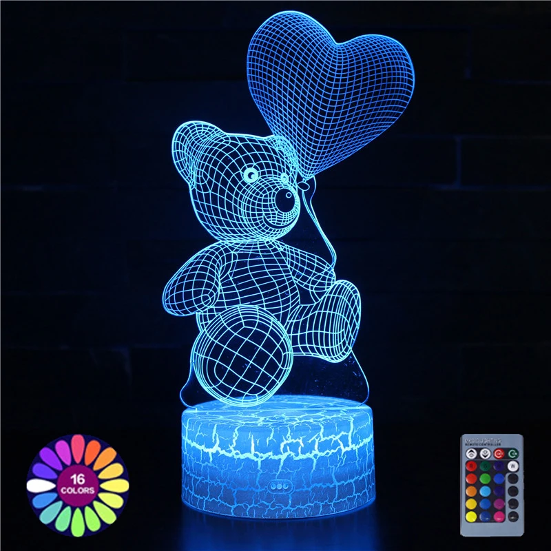 Night Lights 3D Love Bear Colorful LED Acrylic Table Lamp Touch Remote Control Home Room Decor Desk Lamp Holiday Birthday Gifts