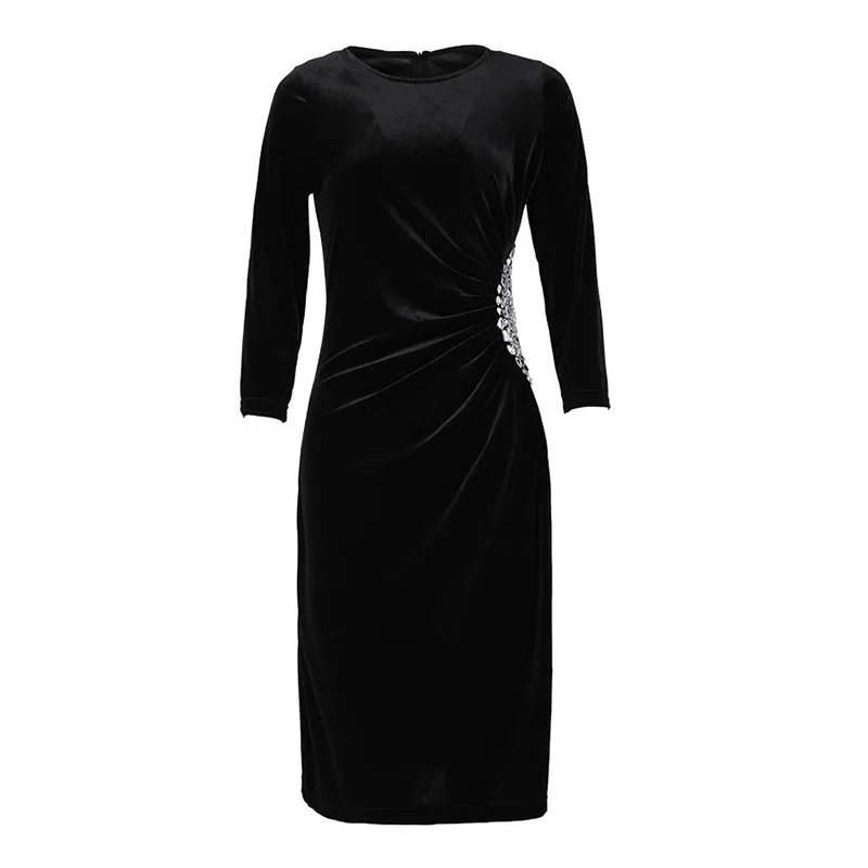 Slim Slimming Dress for Ladies, Velvet, Beaded, New Style, 2023 Sheath O-Neck Office Lady Dresses