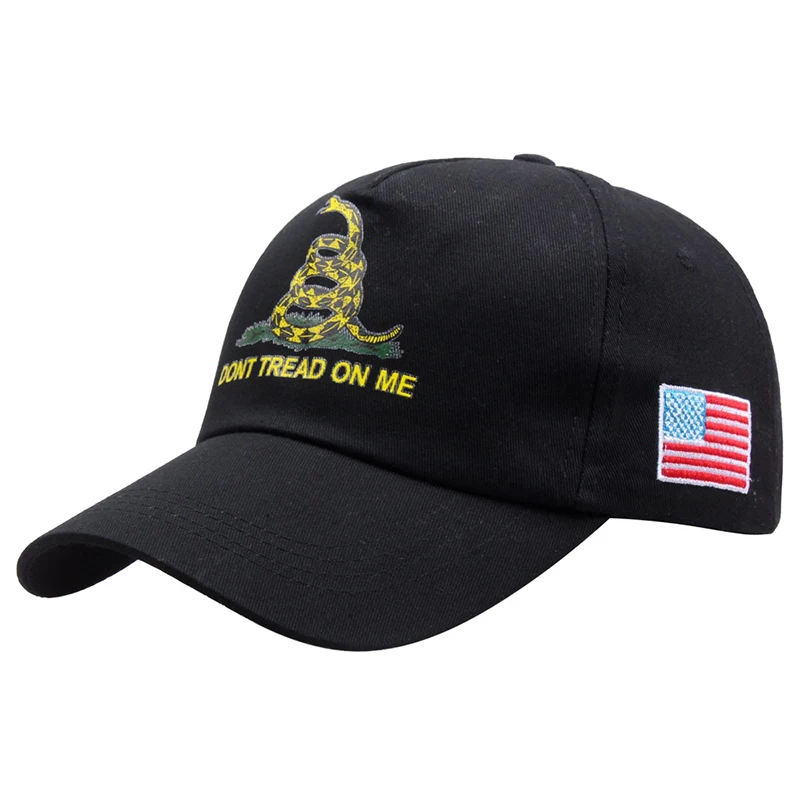 Hot Sale DONT TREAD ON ME Rattlesnake Printing Baseball Cap USA Flag Embroidery Snapback Hip Hop Casual Sport Sun Dad Hat EP0325