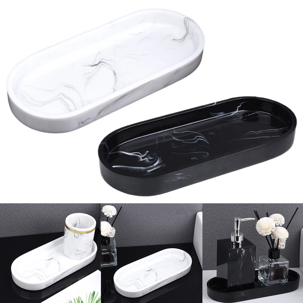 Marble Pattern Resin Bathtub Tray Plate Dresser Rectangular for Jewelry Tissues Cosmetic Towel Home Decoration