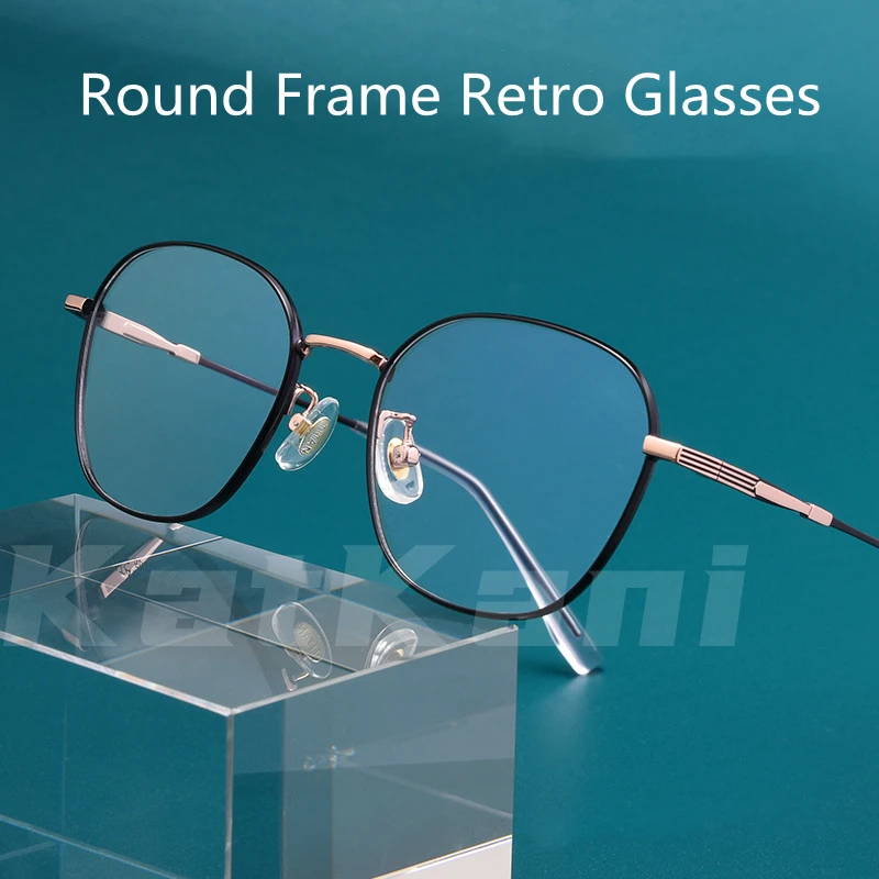 

KatKani Ultralight Round Titanium Alloy Eyeglasses Frame Retro Decorative Small Face Optical Prescription Glasses Frame 02-53308