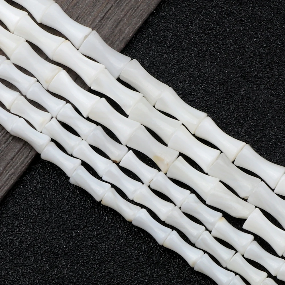 White Natural  Bamboo Joint Freshwater Shell Beads Charm Loose Mother Of Pearl Beads for DIY Jewelry Making Approx 15"Per Strand