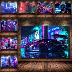 Cool Cyberpunks and Car Posters and Prints Modern Purple Canvas Painting Wall Art Picture for Boys Bedroom Decoration Cuadros