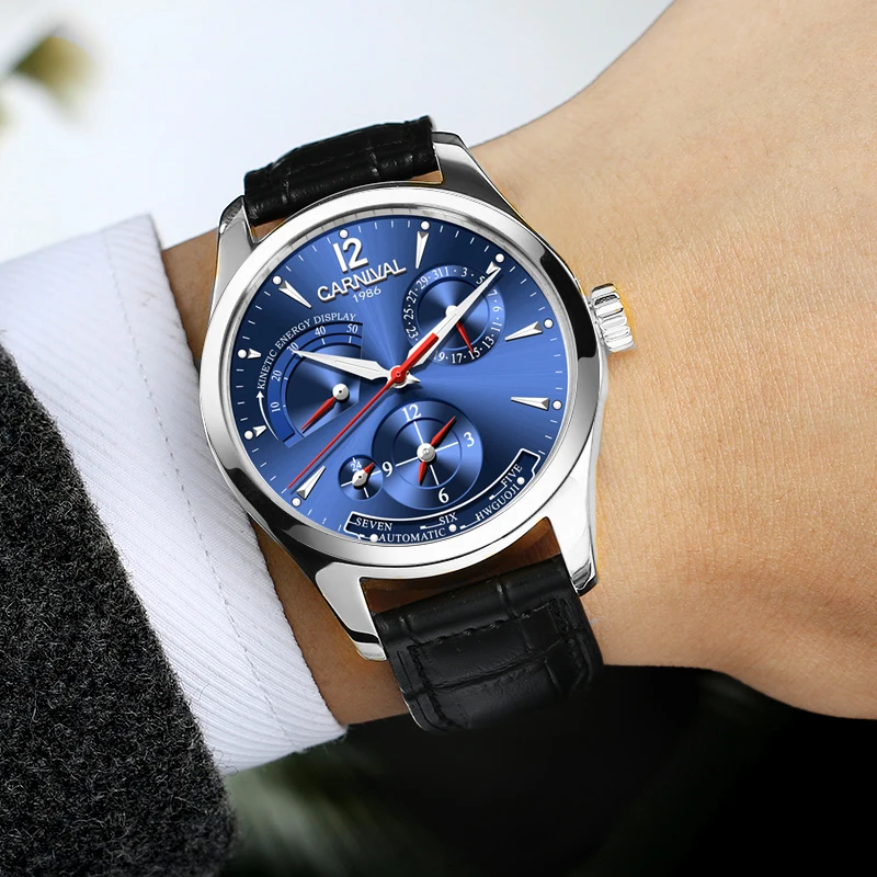 CARNIVAL New Dual Time Zone Watches for Men Automatic Multifunction Men Mechanical Wristwatches Sapphire Calendar Montre Homme